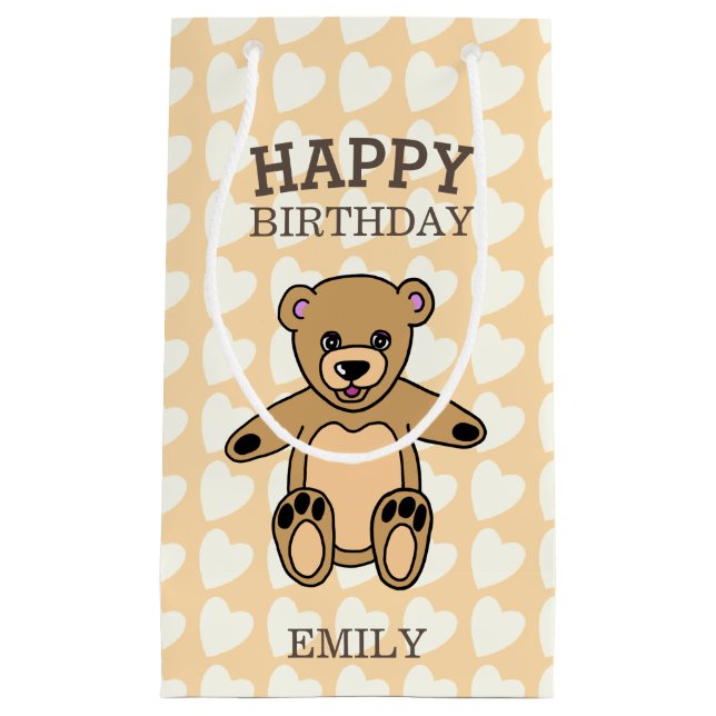 Happy Birthday Niedlich Teddy Bär mit Herz Kleine Geschenktüte (Vorderseite)
