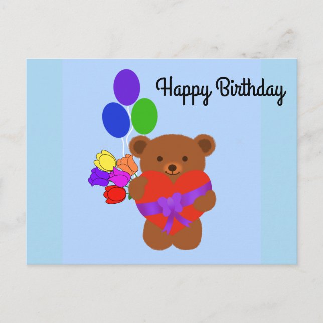 Happy Birthday Niedlich Teddy Bear #4 Postcard Postkarte (Vorderseite)
