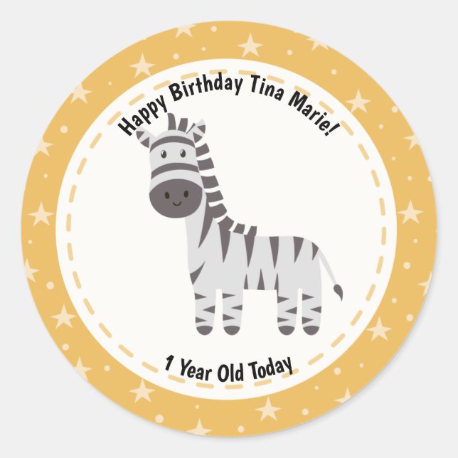 Happy Birthday Niedlich Zebra Zoo Tiere Runder Aufkleber (Vorderseite)
