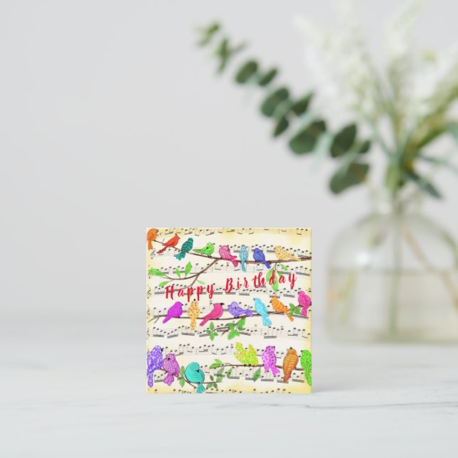 Happy Birthday Niedliche bunte Musical Vögel Mitteilungskarte (Stehend Vorderseite)