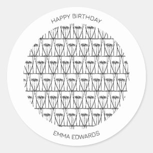 Happy Birthday Niedliche Kokospalmen Silhouette Ro Runder Aufkleber