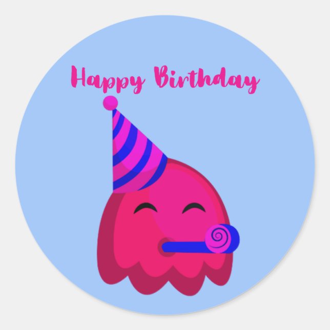 Happy Birthday - Niedlicher Cartoon Emoji Charakte Runder Aufkleber (Vorderseite)