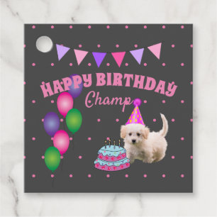 Happy Birthday niedlicher Hund mit Kuchen Polka Pu Geschenkanhänger
