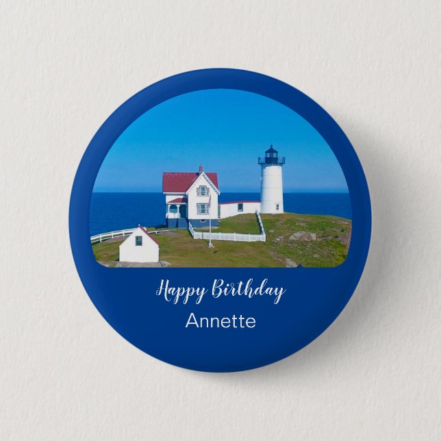Happy Birthday Nubble Lighthouse Button (Vorderseite)