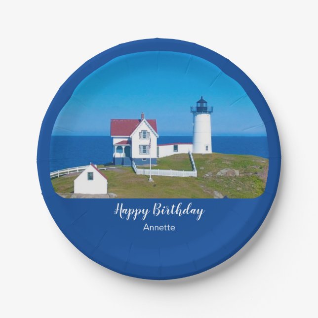 Happy Birthday Nubble Lighthouse Pappteller (Vorderseite)