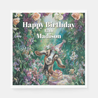 Happy Birthday Nubian Goat Garden Flowers Serviette