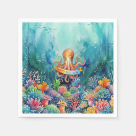 Happy Birthday Octopus Ocean Sea Life Water Fish Serviette