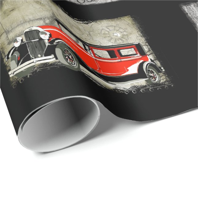 Happy Birthday Old Chap VIntage Cars Geschenkpapier (Rolleneckpunkt)