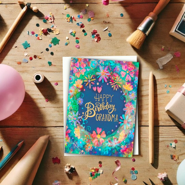 Happy Birthday Oma Beautiful Floral Trendy Karte (Von Creator hochgeladen)