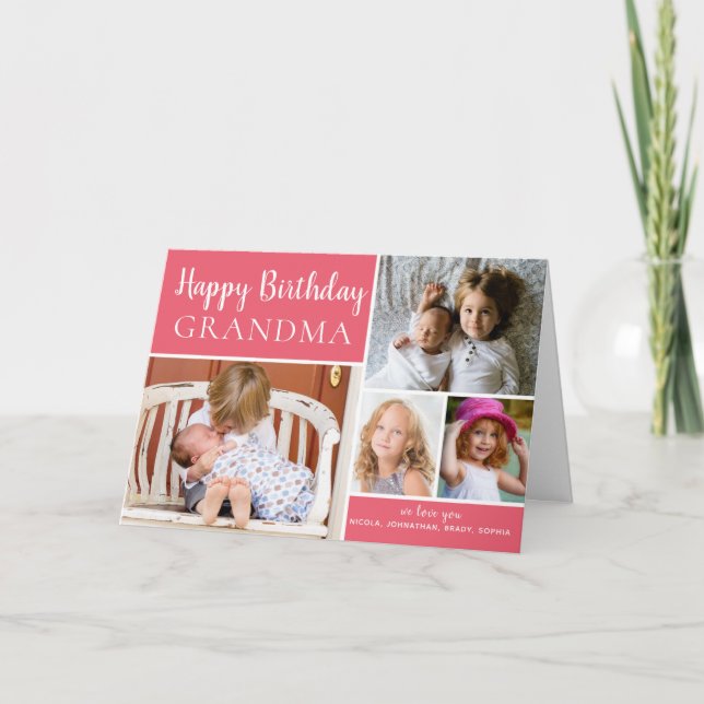 Happy Birthday Oma Foto Collage Pink Card Karte (Vorderseite)