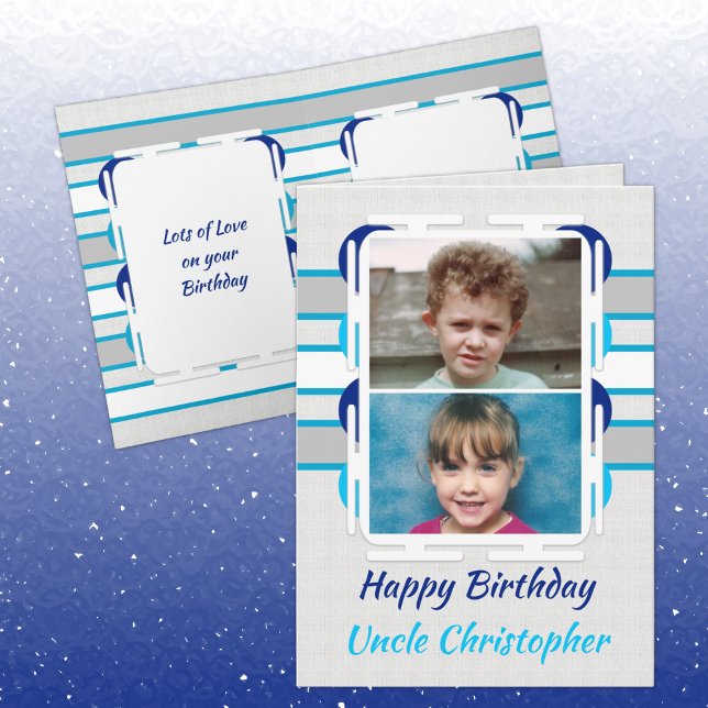 Happy Birthday Onkel blaues und graues Foto Karte (Von Creator hochgeladen)