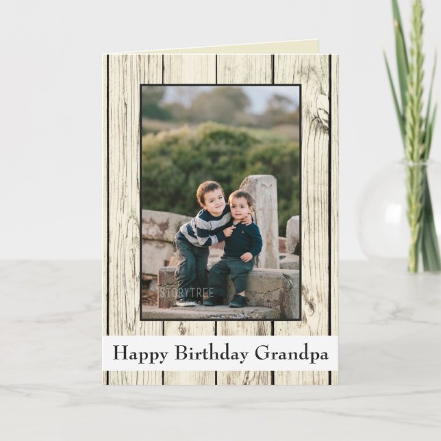 Happy Birthday Opa Rustic Wood Foto Karte (Vorderseite)