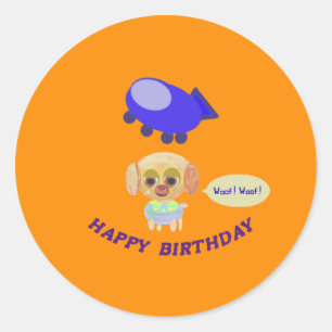 Happy Birthday Orange Runder Aufkleber