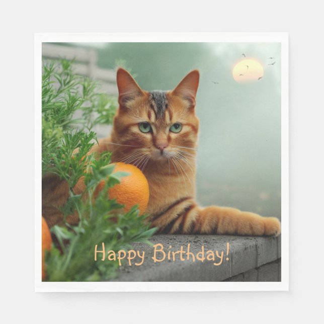 Happy Birthday Orange Tabby Cat Serviette (Vorderseite)