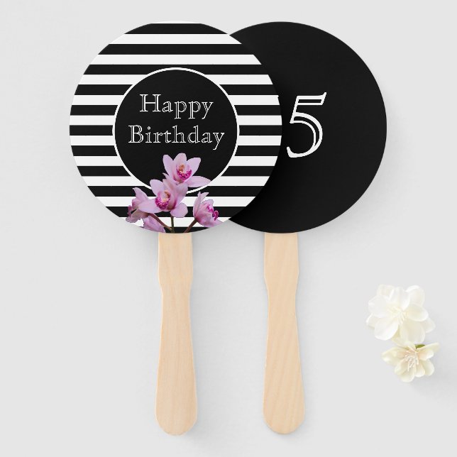 Happy Birthday Orchid Streifen mit Alter Fächer (Vorne und Hinten)