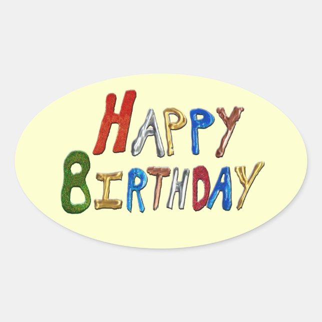 Happy Birthday Ovaler Aufkleber (Vorderseite)