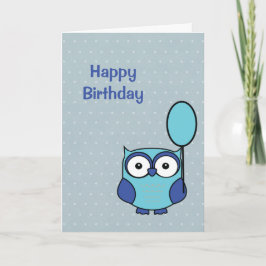 Happy Birthday Owl Blue und Aqua Card Polka Dots Karte