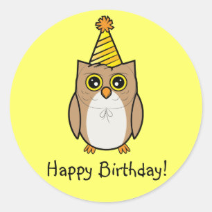 Happy Birthday Owl Runder Aufkleber