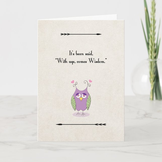 Happy Birthday Owl with Age kommt Weisheit Karte (Vorderseite)