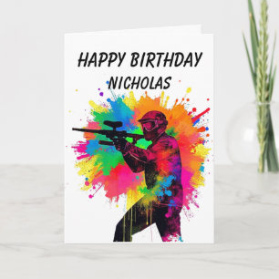 Happy Birthday Paintball Gamer Farbiges Design Karte