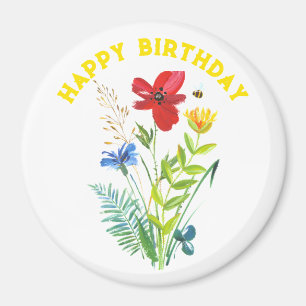 Happy Birthday Painted Floral Country Geschenk Magnet