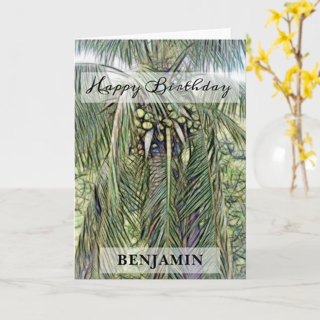 Happy Birthday Palmen Bäume Natur Männer personali Karte (Gelbe Blume)