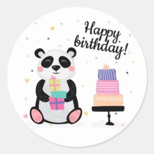 Happy Birthday Panda Bear Runder Aufkleber