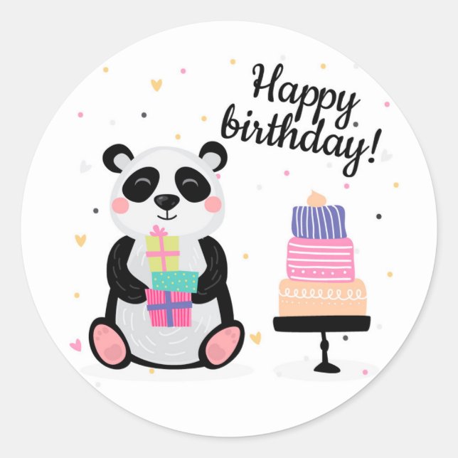 Happy Birthday Panda Bear Runder Aufkleber (Vorderseite)