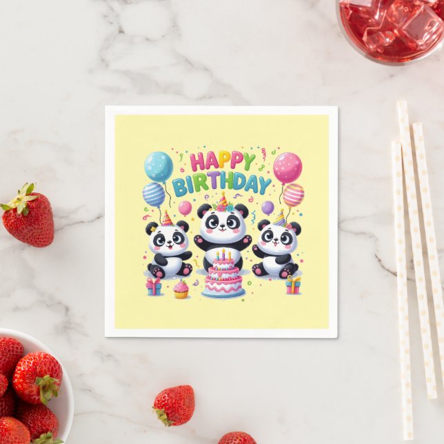 Happy Birthday Pandas Serviette (Beispiel)