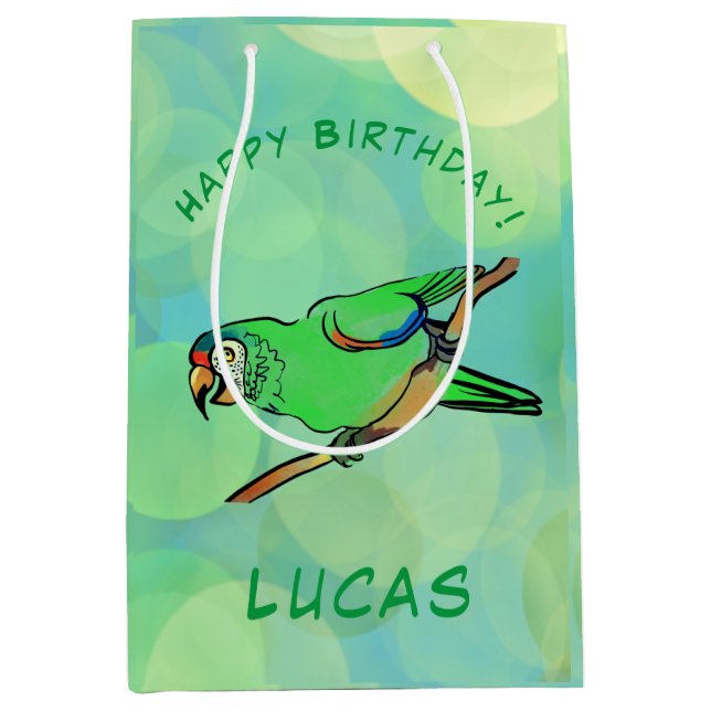Happy Birthday Papagei Mittlere Geschenktüte (Vorderseite)