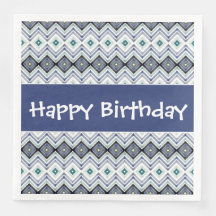 Happy Birthday Paper Napkins in Blau und Aquamarin