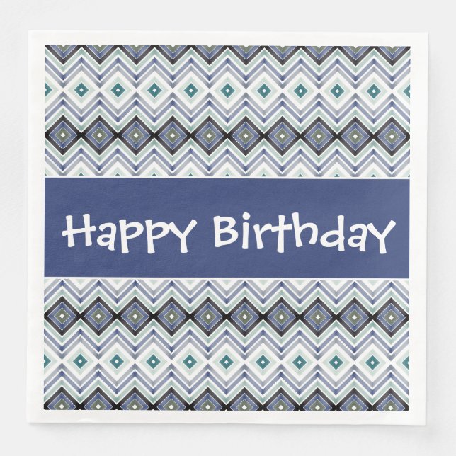 Happy Birthday Paper Napkins in Blau und Aquamarin Serviette (Vorderseite)