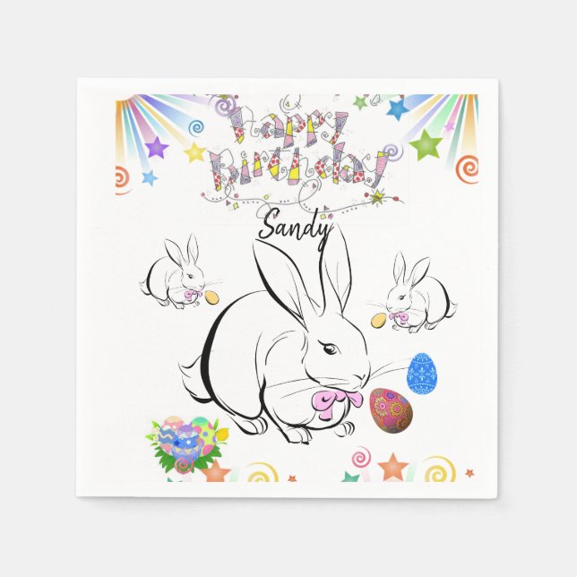 Happy Birthday Paper Napkins, Kaninchen Serviette (Vorderseite)