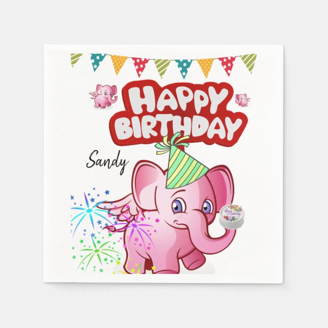 Happy Birthday Paper Napkins, Pig Serviette (Vorderseite)