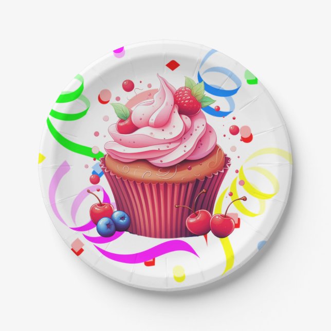 Happy Birthday Paper Plates Confetti Cupcake Pappteller (Vorderseite)