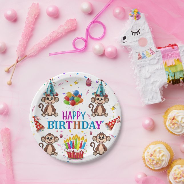 Happy Birthday Paper Plates Monkey Cupcake Pappteller (Party)