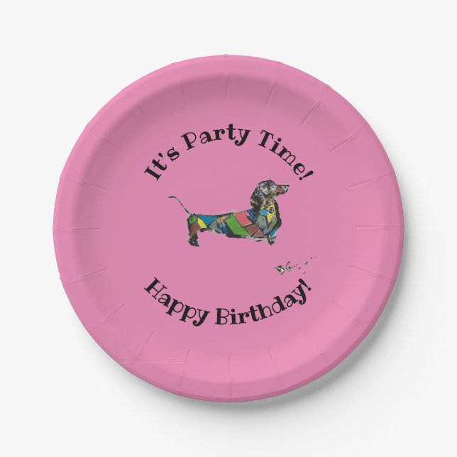 Happy Birthday Paper Teller mit Dackel (Vorderseite)