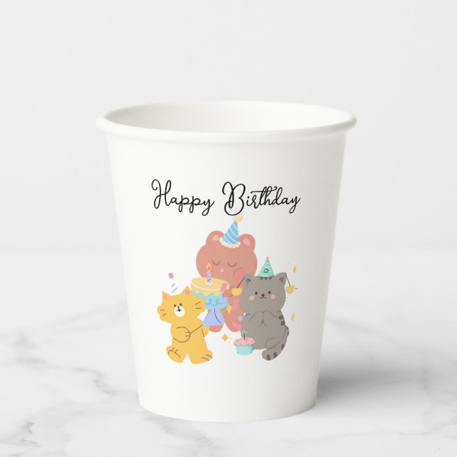 Happy Birthday Papiertasse Pappbecher (Vorderseite)