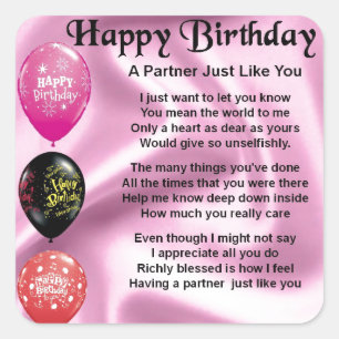 Happy Birthday Partner Geem Quadratischer Aufkleber
