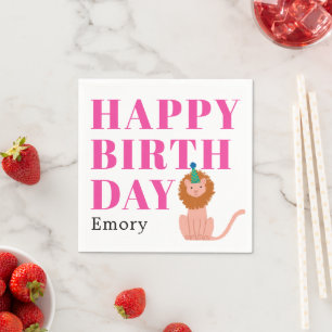 Happy Birthday Party Animal Lion with Name Serviette