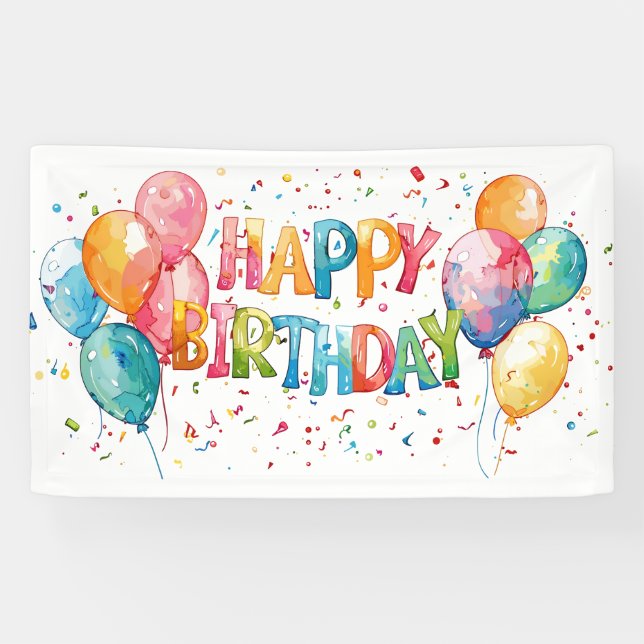 Happy Birthday Party Balloons Banner (Horizontal)