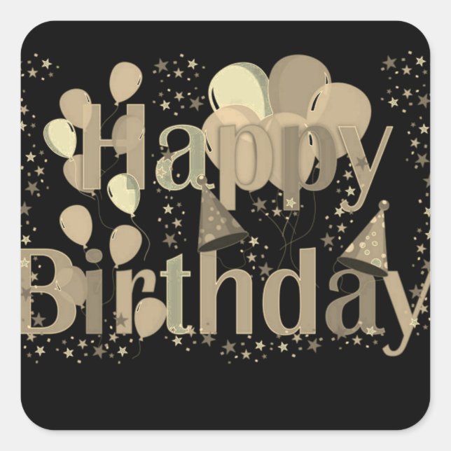 Happy Birthday Party Balloons Quadratischer Aufkleber (Vorderseite)