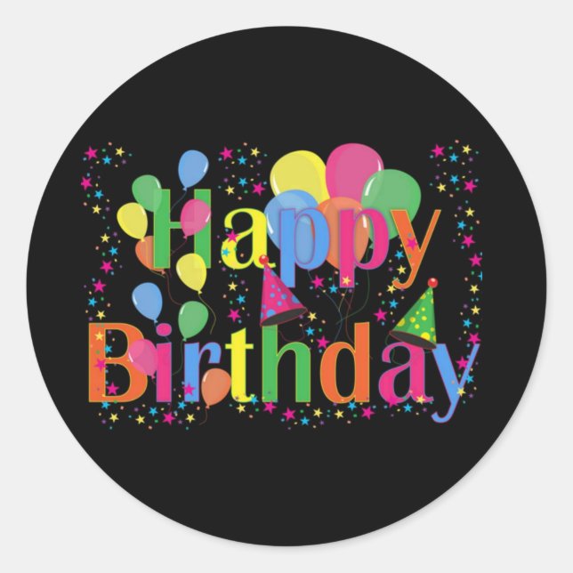 Happy Birthday Party Balloons Runder Aufkleber (Vorderseite)
