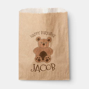 Happy Birthday Party Brown Teddy Bear Kid Baby Geschenktütchen