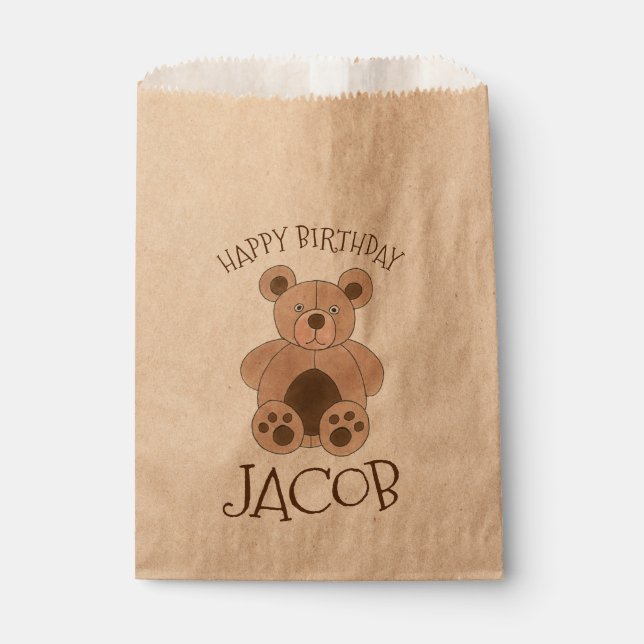 Happy Birthday Party Brown Teddy Bear Kid Baby Geschenktütchen (Vorderseite)