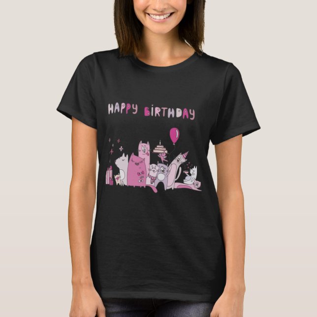 Happy Birthday Party Cat T - Shirt (Vorderseite)