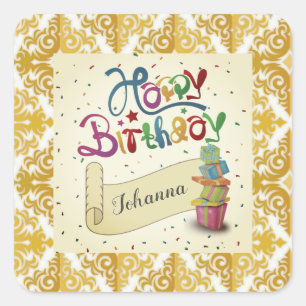 Happy Birthday Party Elegantes Design Quadratischer Aufkleber