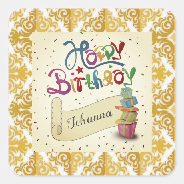 Happy Birthday Party Elegantes Design Quadratischer Aufkleber (Vorderseite)