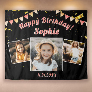 Happy Birthday Party Foto Collage Fun Hintergrund Wandteppich