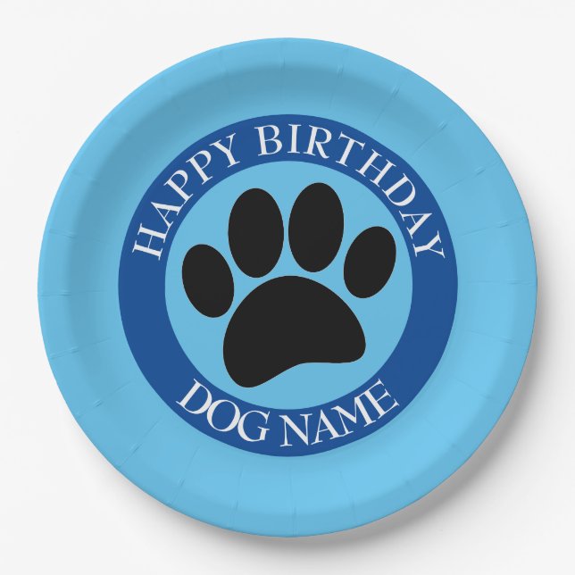Happy Birthday Party für Hunde blau Pappteller (Vorderseite)